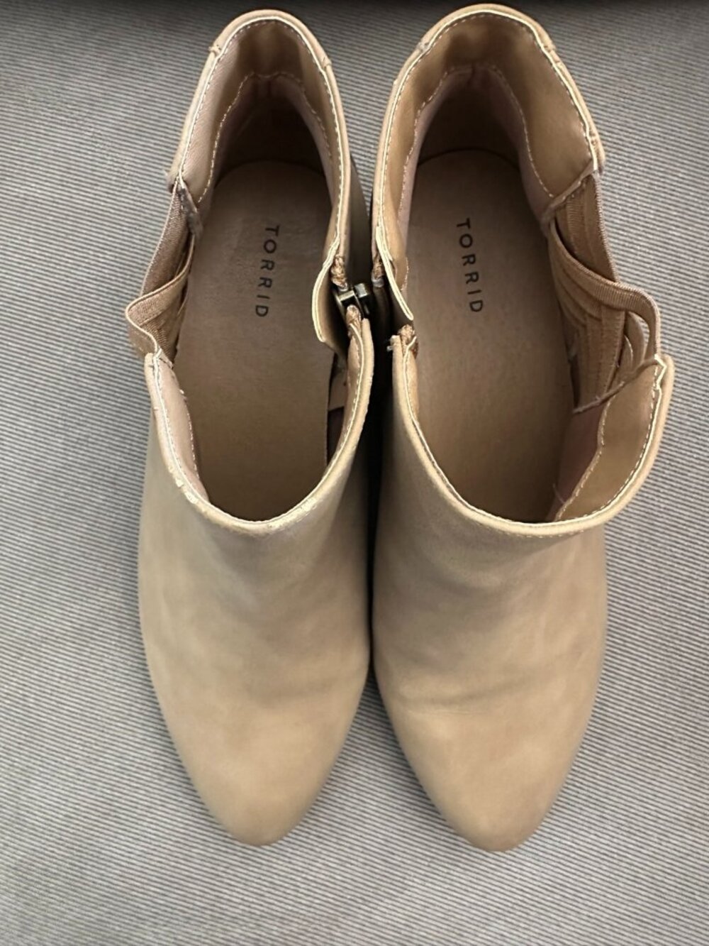 Torrid Taupe Faux Suede Ankle Booties Size 10WW Extra Wide Block Heel
